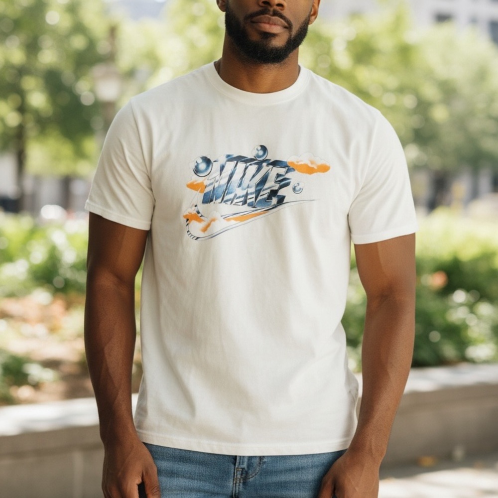 Nike‎ White and Orange Men's Tee